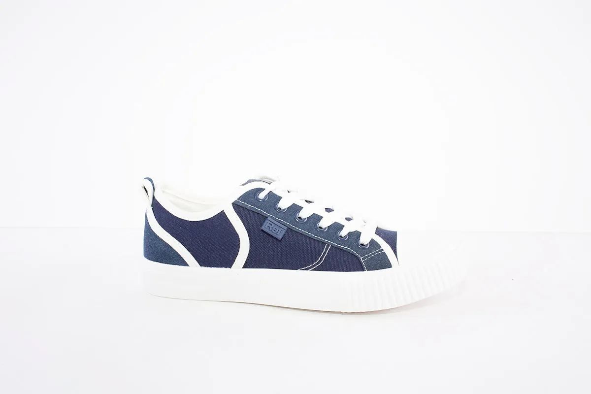 REFRESH - 79186 FLAT LACED CANVAS FASHION SHOE - NAVY/WHITE