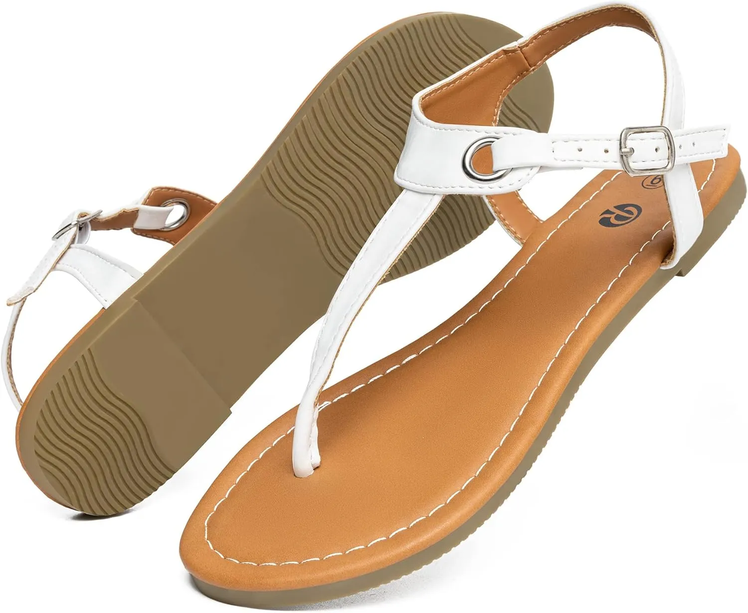 Rekayla Flat Thong Sandals with T-Strap and Adjustable Ankle Buckle for Women