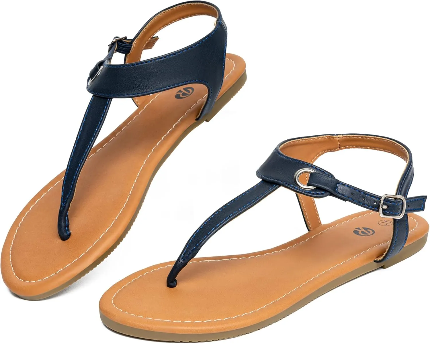 Rekayla Flat Thong Sandals with T-Strap and Adjustable Ankle Buckle for Women