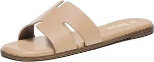 Rihero Women's Dressy Flat Sandals Comfortable Slip On Leather Slide Sandals