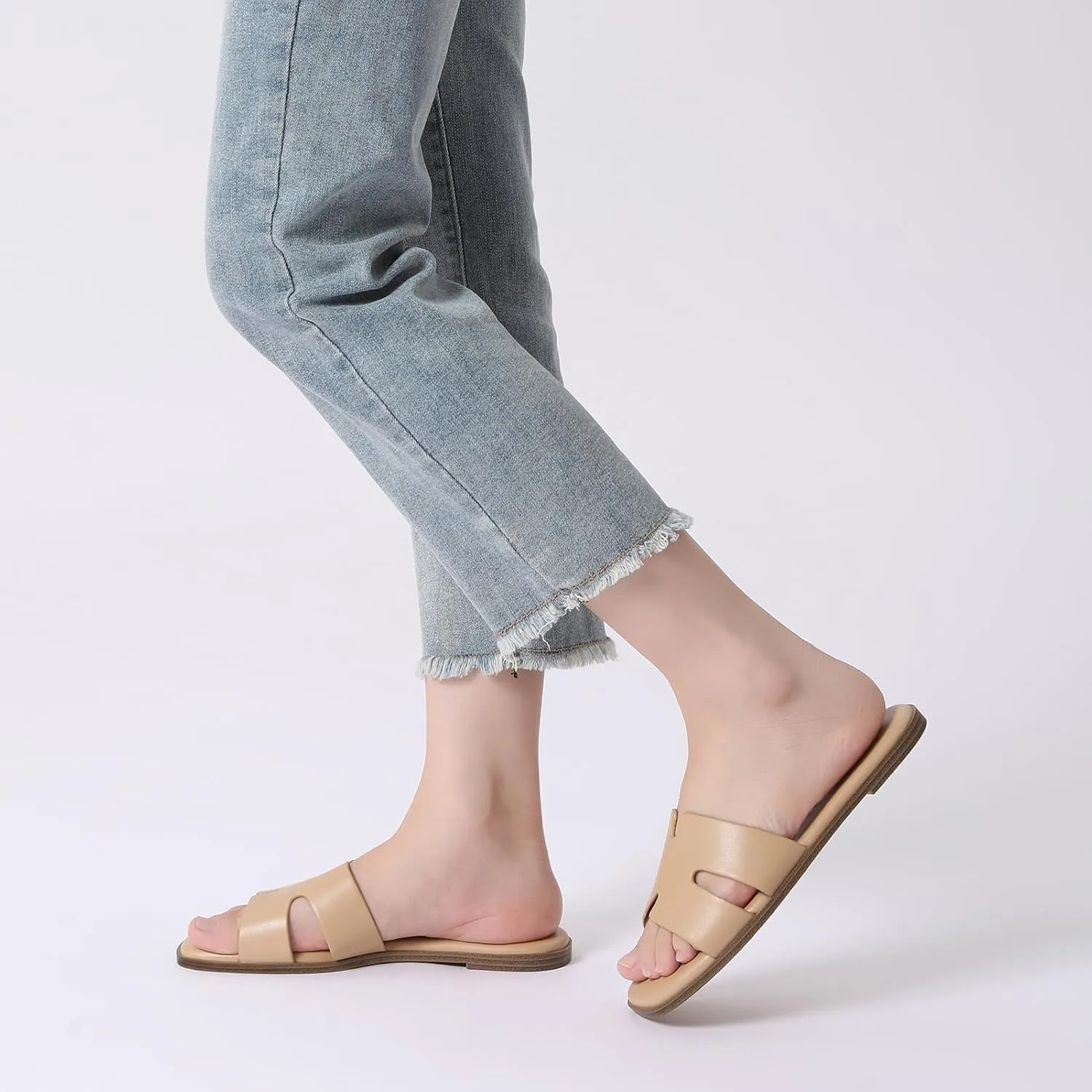 Rihero Women's Dressy Flat Sandals Comfortable Slip On Leather Slide Sandals