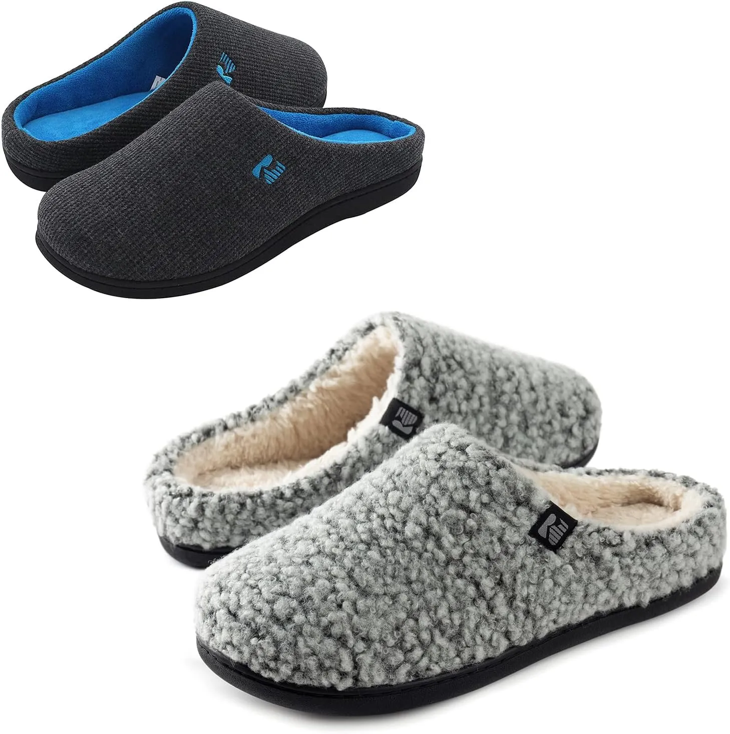 RockDove Set of 2 Pairs - US Size 11-12, Women's Original Two-Tone Slipper (Dark Grey/Blue) Women's Plush Retreat Sherpa Fleece Clog (Pink)