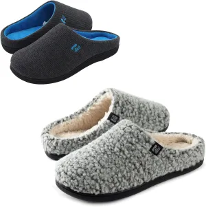 RockDove Set of 2 Pairs - US Size 11-12, Women's Original Two-Tone Slipper (Dark Grey/Blue) Women's Plush Retreat Sherpa Fleece Clog (Pink)
