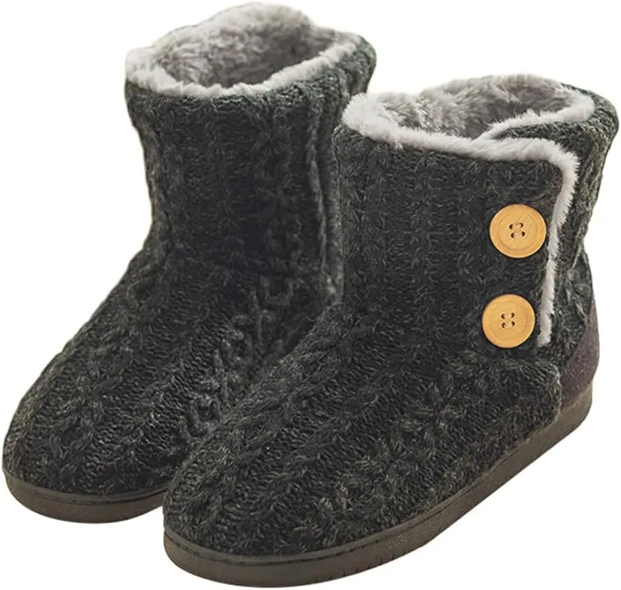 Rojeam Winter Boots Home Slippers Knitted Women Men Home Booties Plush House Shoes Indoor Outdoor
