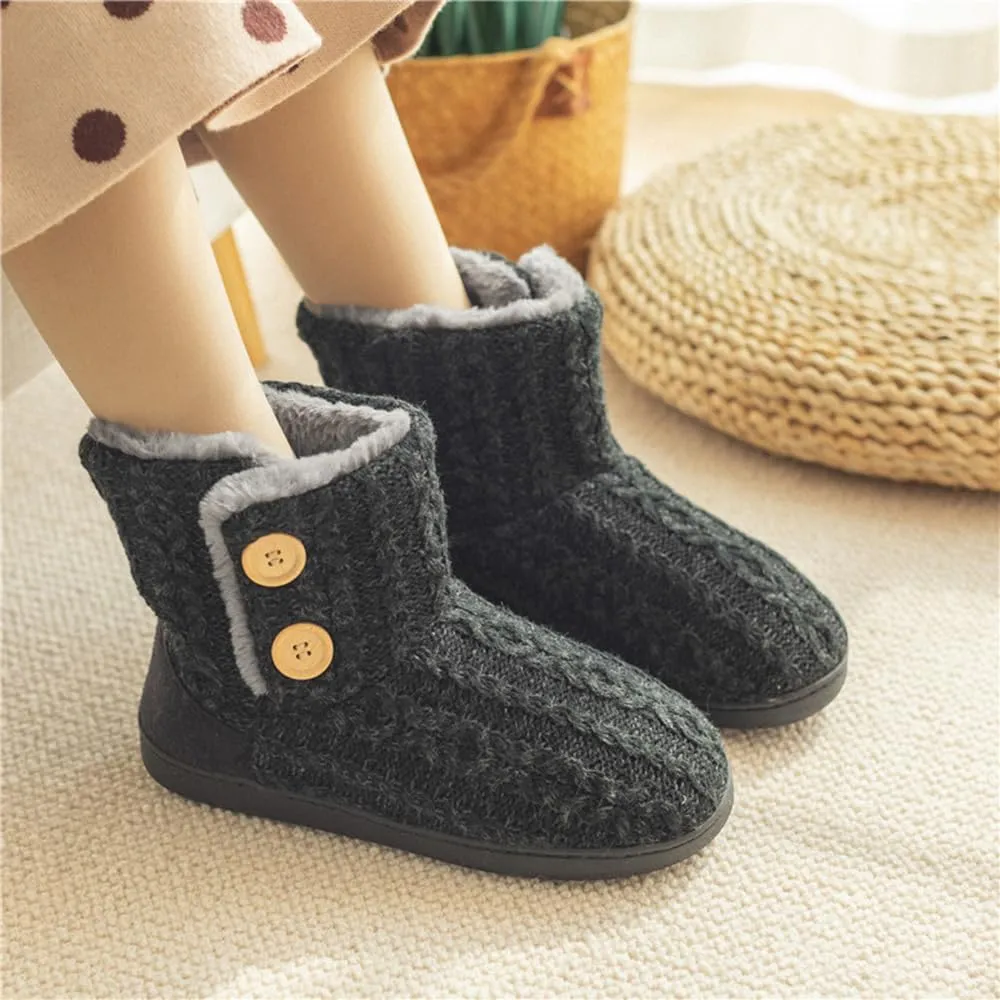 Rojeam Winter Boots Home Slippers Knitted Women Men Home Booties Plush House Shoes Indoor Outdoor