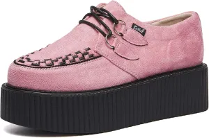 RoseG Women's Handmade Suede Lace Up Flat Platform Creepers Shoe