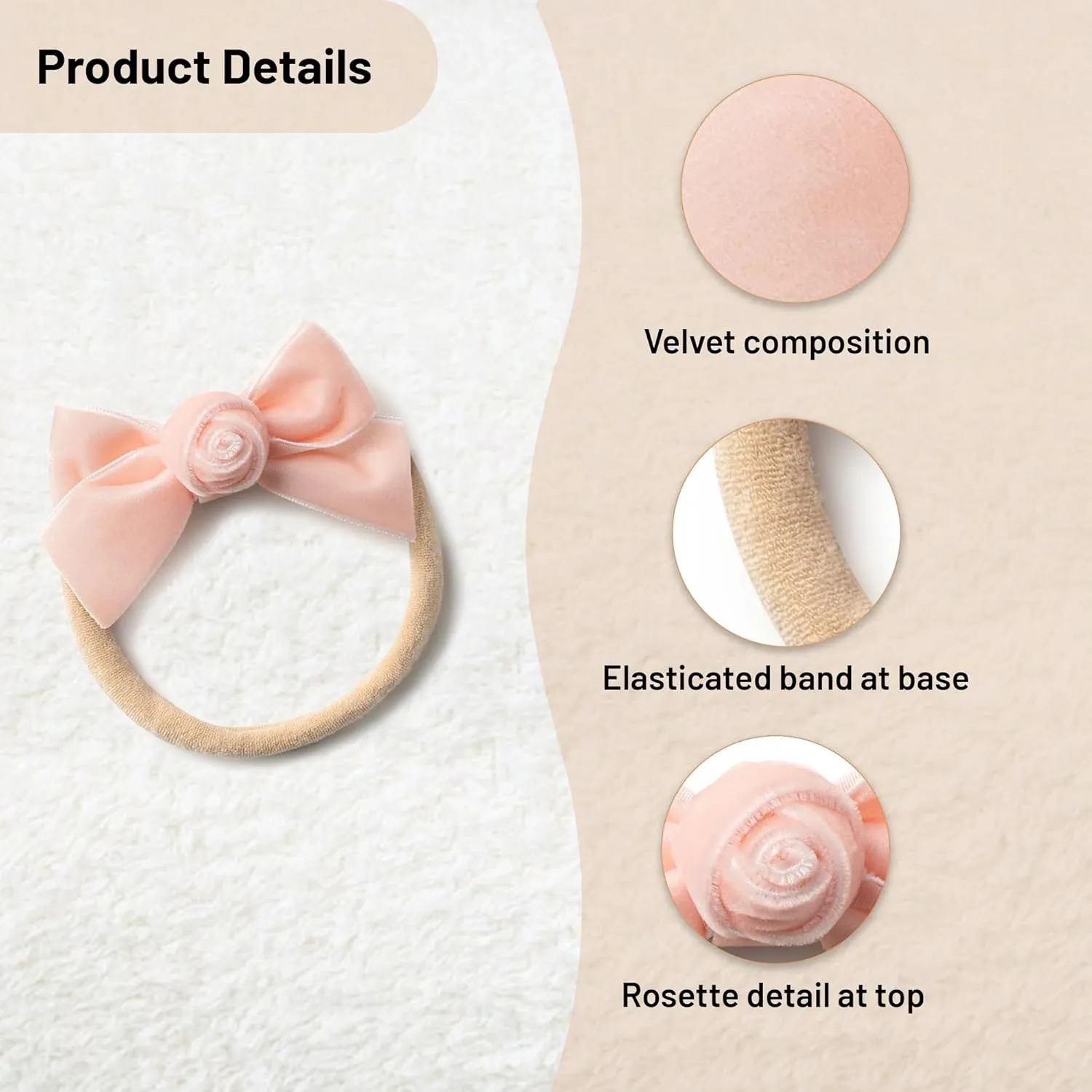 Rosette Velvet Baby Band - Ballet Slipper | Soft Plush Velvet Headband w/ Delicate Rosette Detail | Comfortable Elastic Fit for Special Occasions & Everyday Wear | Elegant Accessory for Little One