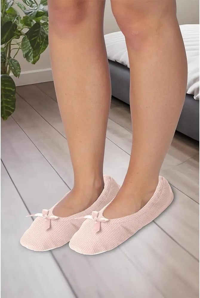Roxoni Women's Terry Classic Cotton & Velour Ballerina Slippers (Pack of 2)