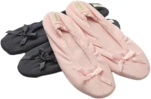 Roxoni Women's Terry Classic Cotton & Velour Ballerina Slippers (Pack of 2)