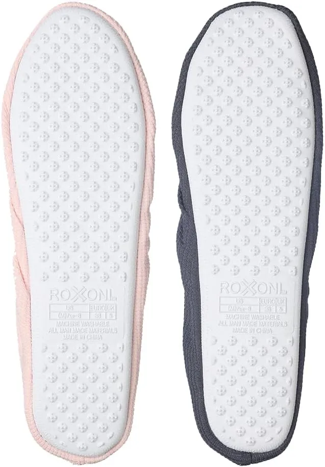 Roxoni Women's Terry Classic Cotton & Velour Ballerina Slippers (Pack of 2)