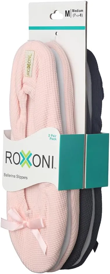Roxoni Women's Terry Classic Cotton & Velour Ballerina Slippers (Pack of 2)