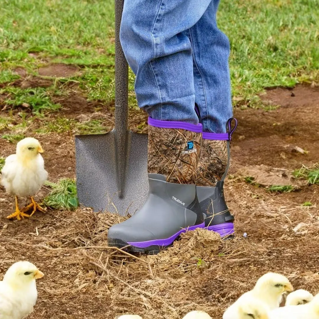 Rubber Rain Boots for Women, 4.5mm Neoprene Insulated Mud Work Boots, Anti-slip Breathable Mid-calf Womens Boots for Garden, Water Fishing, Size 6-11