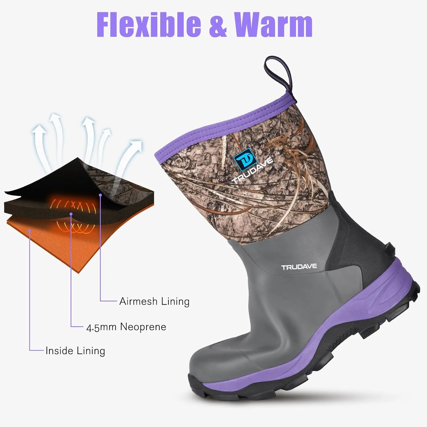 Rubber Rain Boots for Women, 4.5mm Neoprene Insulated Mud Work Boots, Anti-slip Breathable Mid-calf Womens Boots for Garden, Water Fishing, Size 6-11
