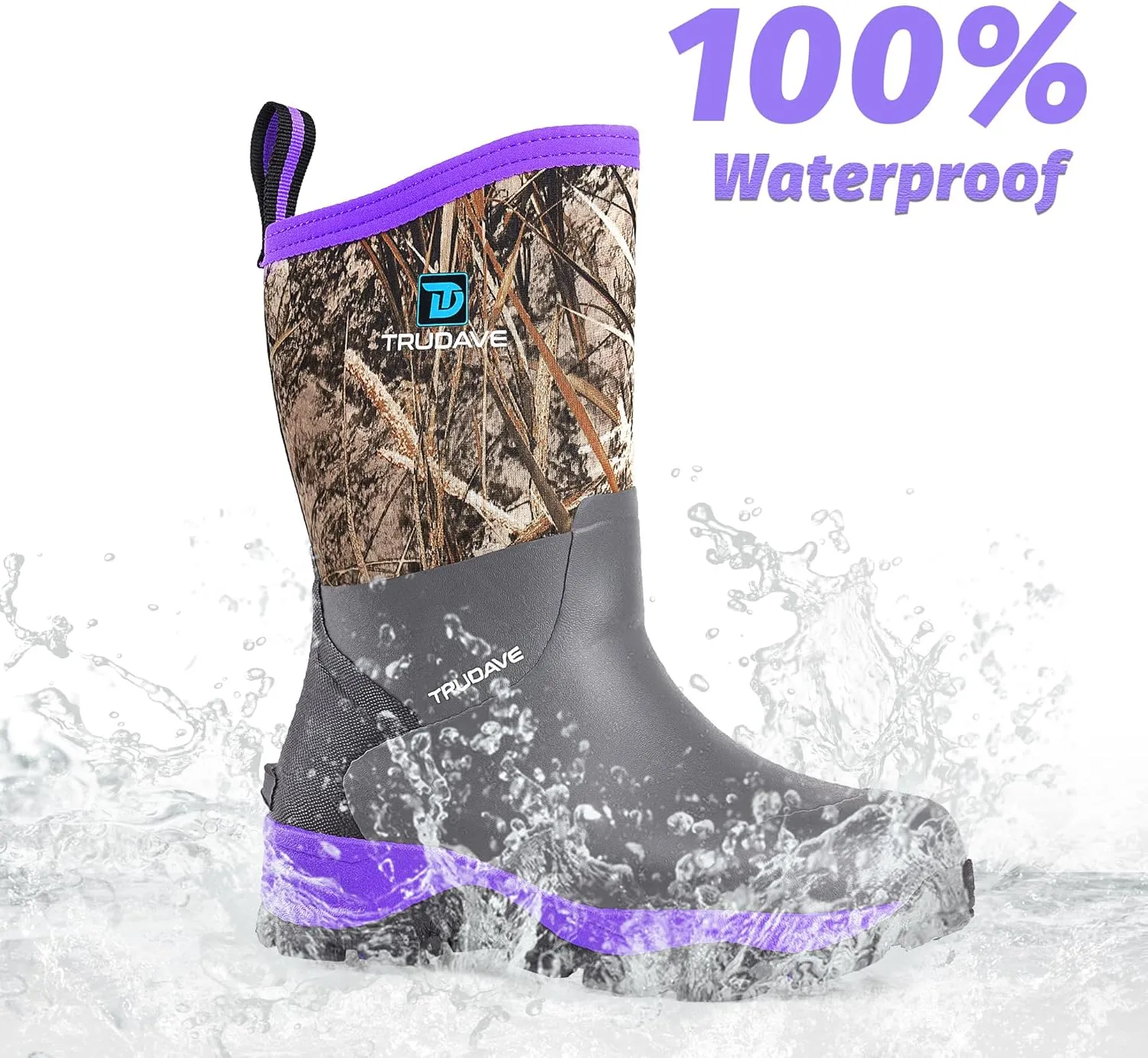 Rubber Rain Boots for Women, 4.5mm Neoprene Insulated Mud Work Boots, Anti-slip Breathable Mid-calf Womens Boots for Garden, Water Fishing, Size 6-11