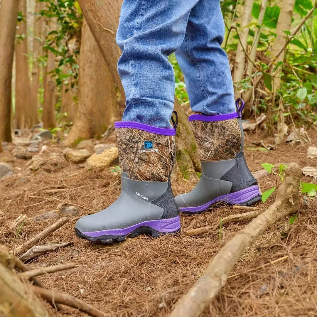 Rubber Rain Boots for Women, 4.5mm Neoprene Insulated Mud Work Boots, Anti-slip Breathable Mid-calf Womens Boots for Garden, Water Fishing, Size 6-11