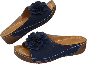 Rungion Womens Summer Beach Sandals Wedge Low Open Toe Slides Ladies Dressy Sandals Slipper Platform Comfortable Flower Sandals