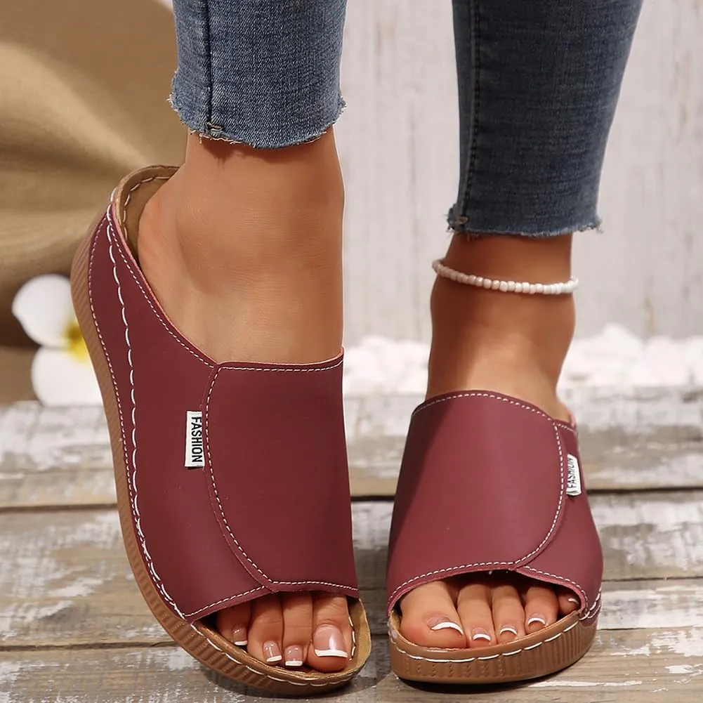 Rungion Womens Wedge Sandals Shoes Orthopedic Comfortable Summer Beach Dressy Slipper with Arch Support Casual Platform Slides
