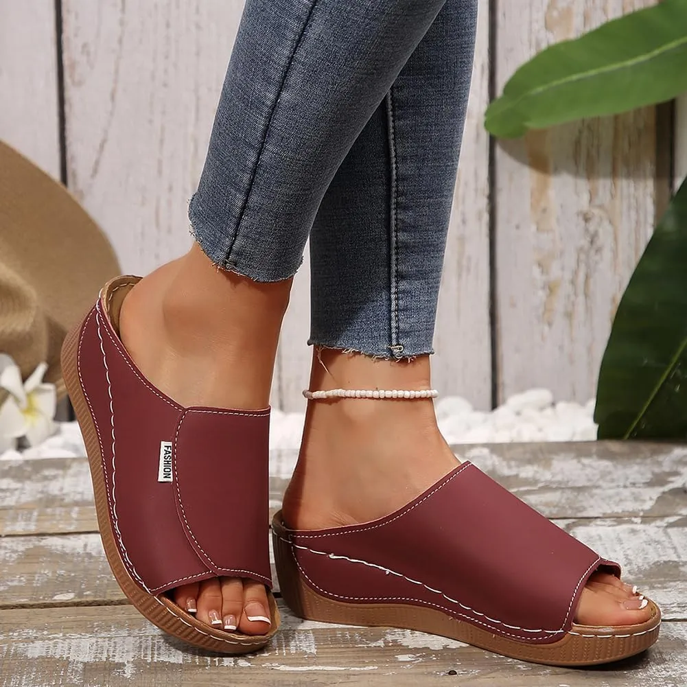 Rungion Womens Wedge Sandals Shoes Orthopedic Comfortable Summer Beach Dressy Slipper with Arch Support Casual Platform Slides