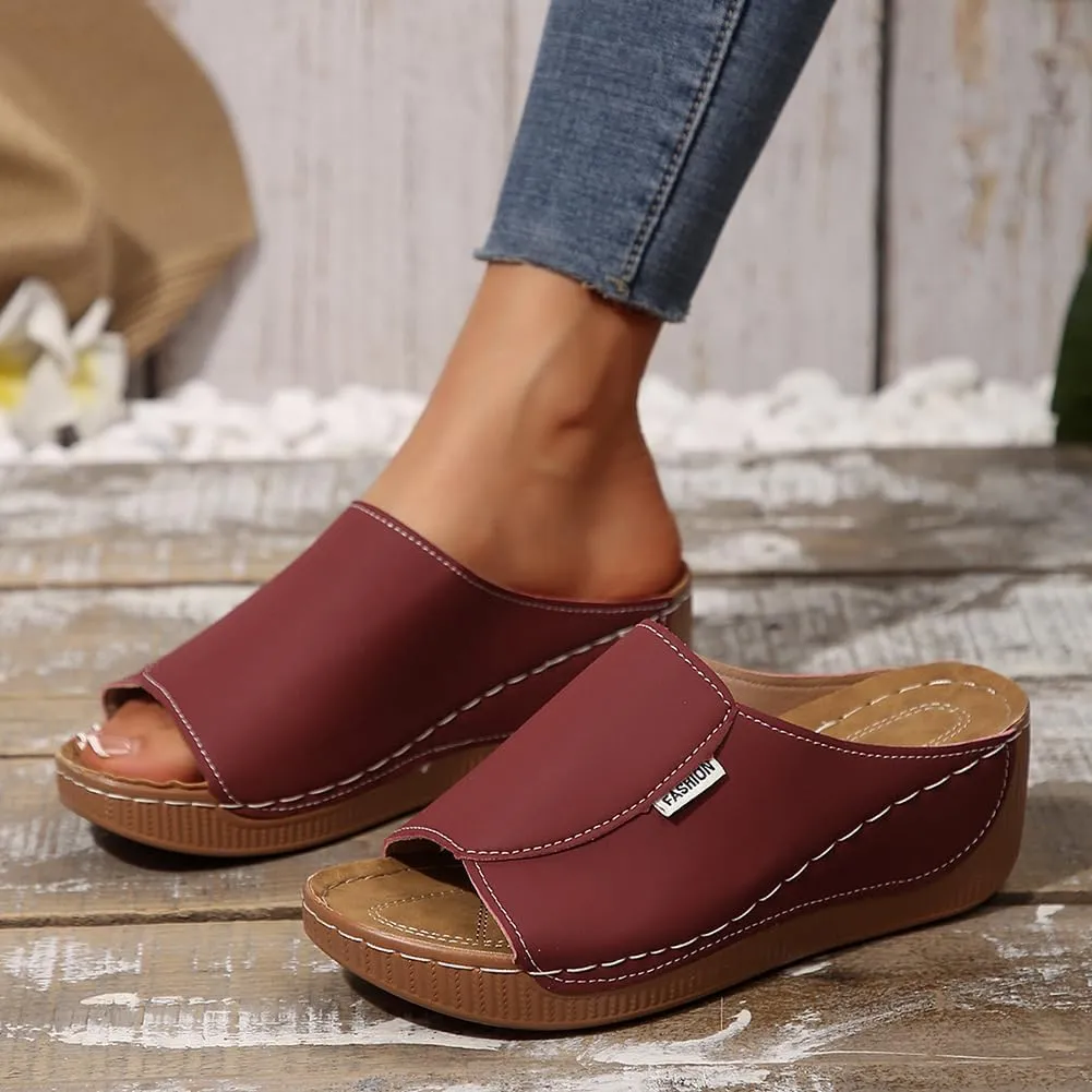 Rungion Womens Wedge Sandals Shoes Orthopedic Comfortable Summer Beach Dressy Slipper with Arch Support Casual Platform Slides