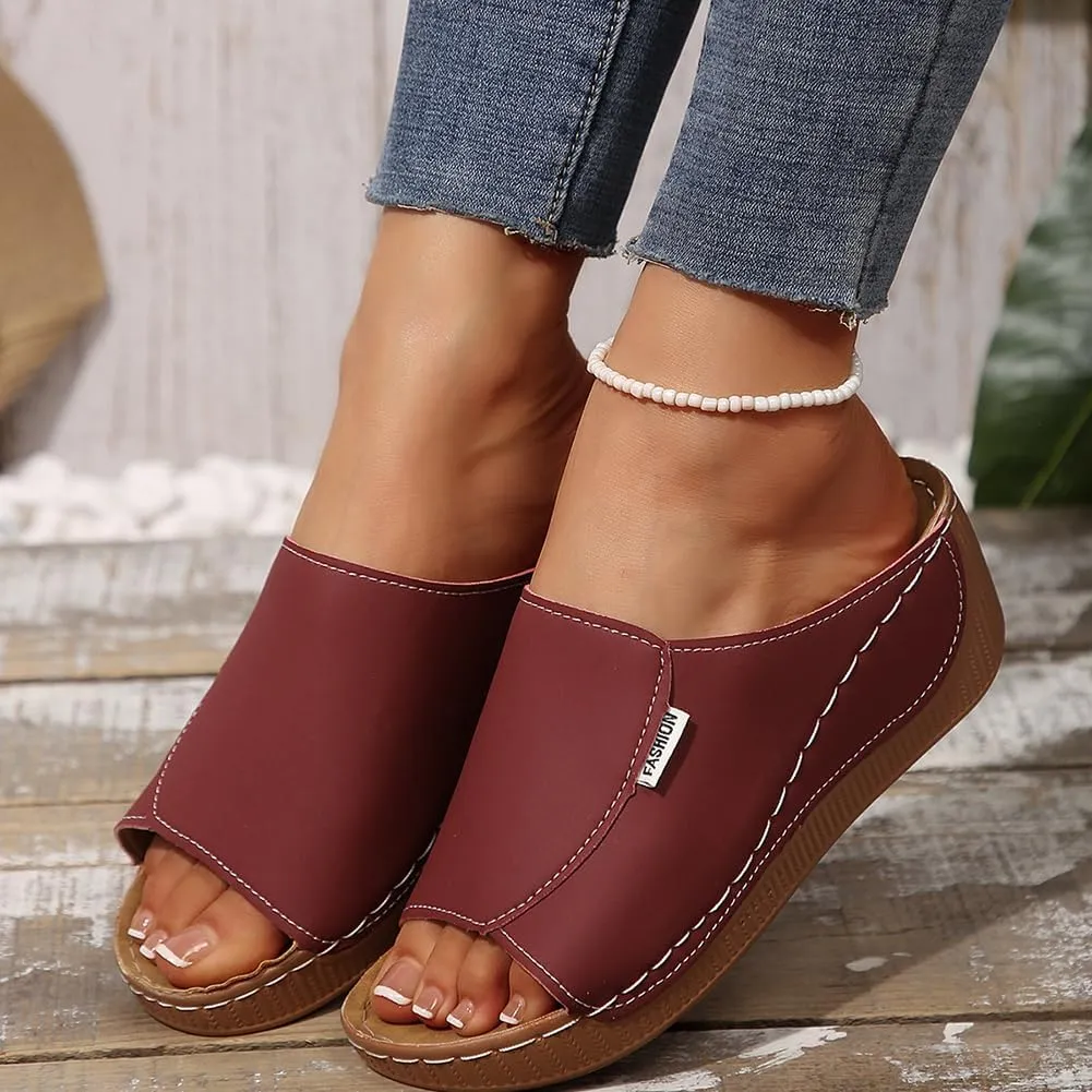 Rungion Womens Wedge Sandals Shoes Orthopedic Comfortable Summer Beach Dressy Slipper with Arch Support Casual Platform Slides