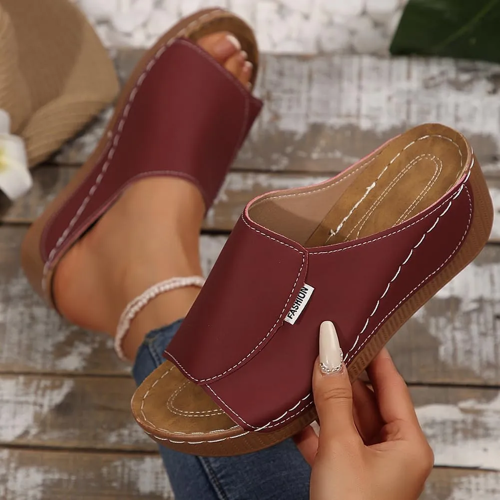 Rungion Womens Wedge Sandals Shoes Orthopedic Comfortable Summer Beach Dressy Slipper with Arch Support Casual Platform Slides