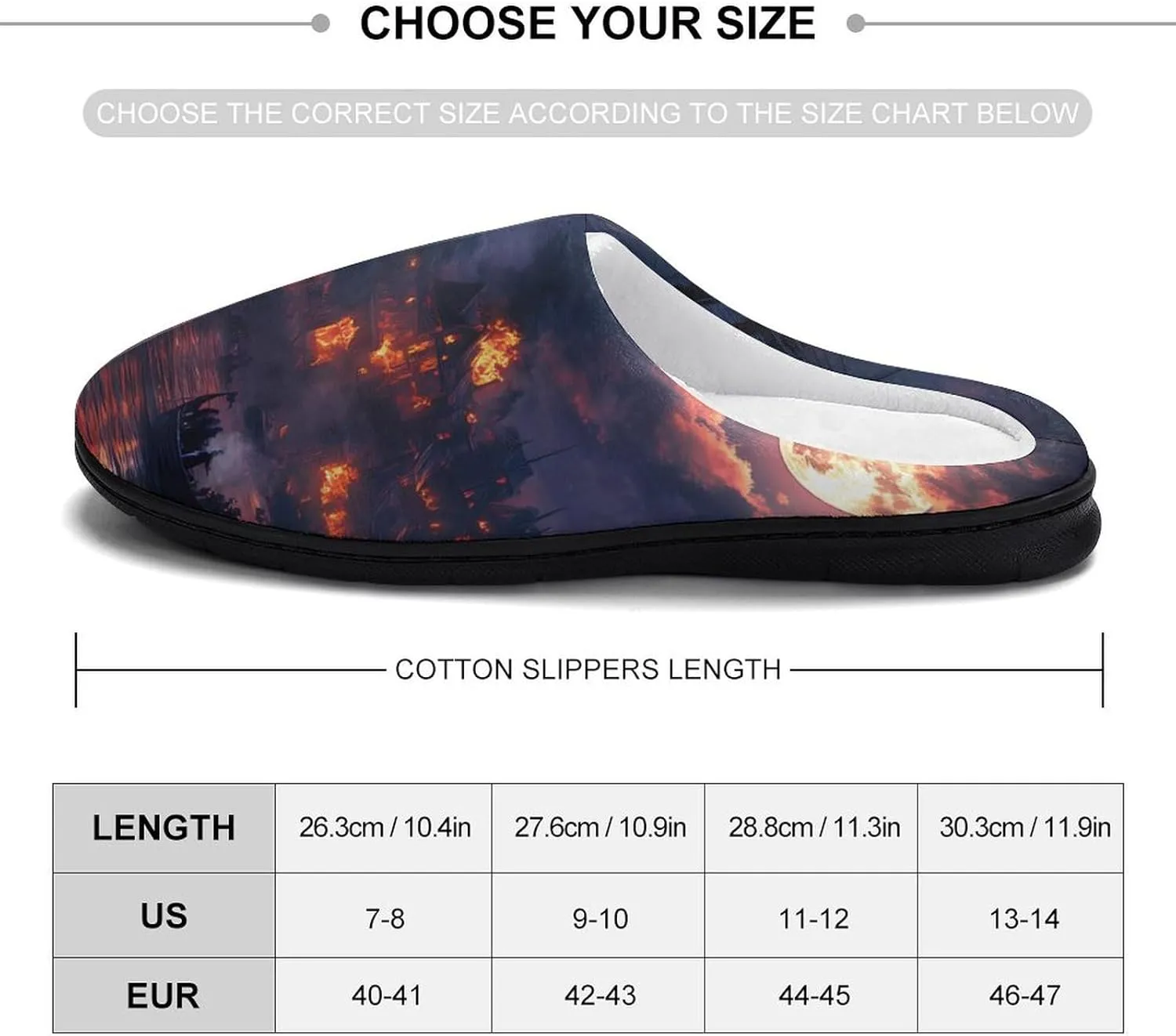 Sailing Ship Moon Burning Village Funny Mens Slippers Lightweight Warm House Shoes Indoor Outdoor