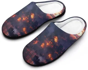 Sailing Ship Moon Burning Village Funny Mens Slippers Lightweight Warm House Shoes Indoor Outdoor