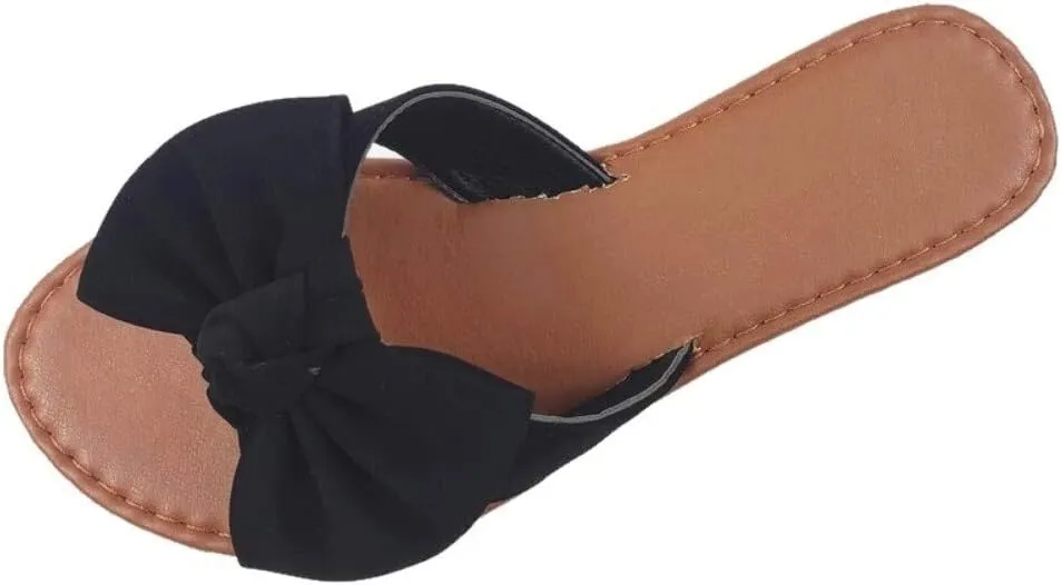 SAMANTHA Sandals Slip On Slide Flat with Twist Knot Bow