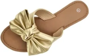 SAMANTHA Sandals Slip On Slide Flat with Twist Knot Bow