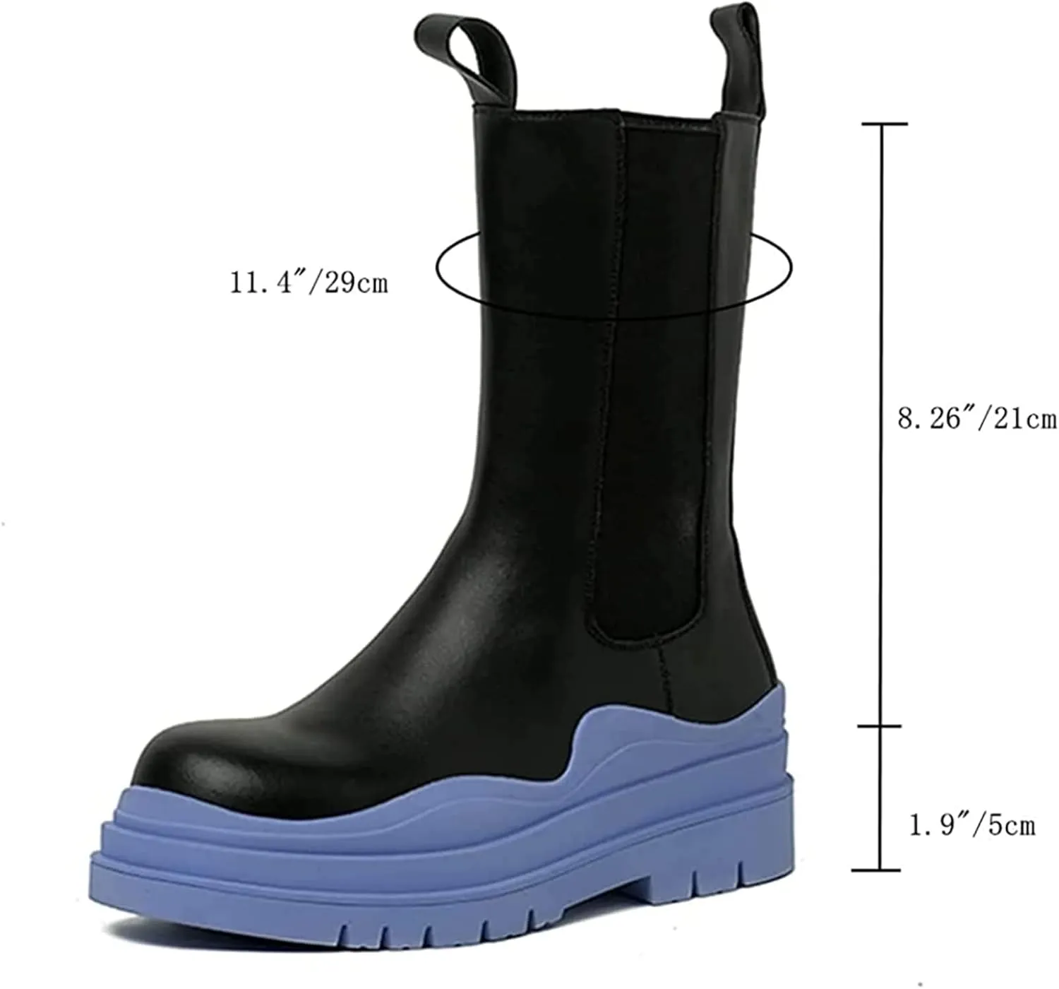 SANIOOOI Women Platform Chelsea Bootie,Fashion Mid Calf Boots Chunky Double Heel Round Toe Slip on Thick Sole