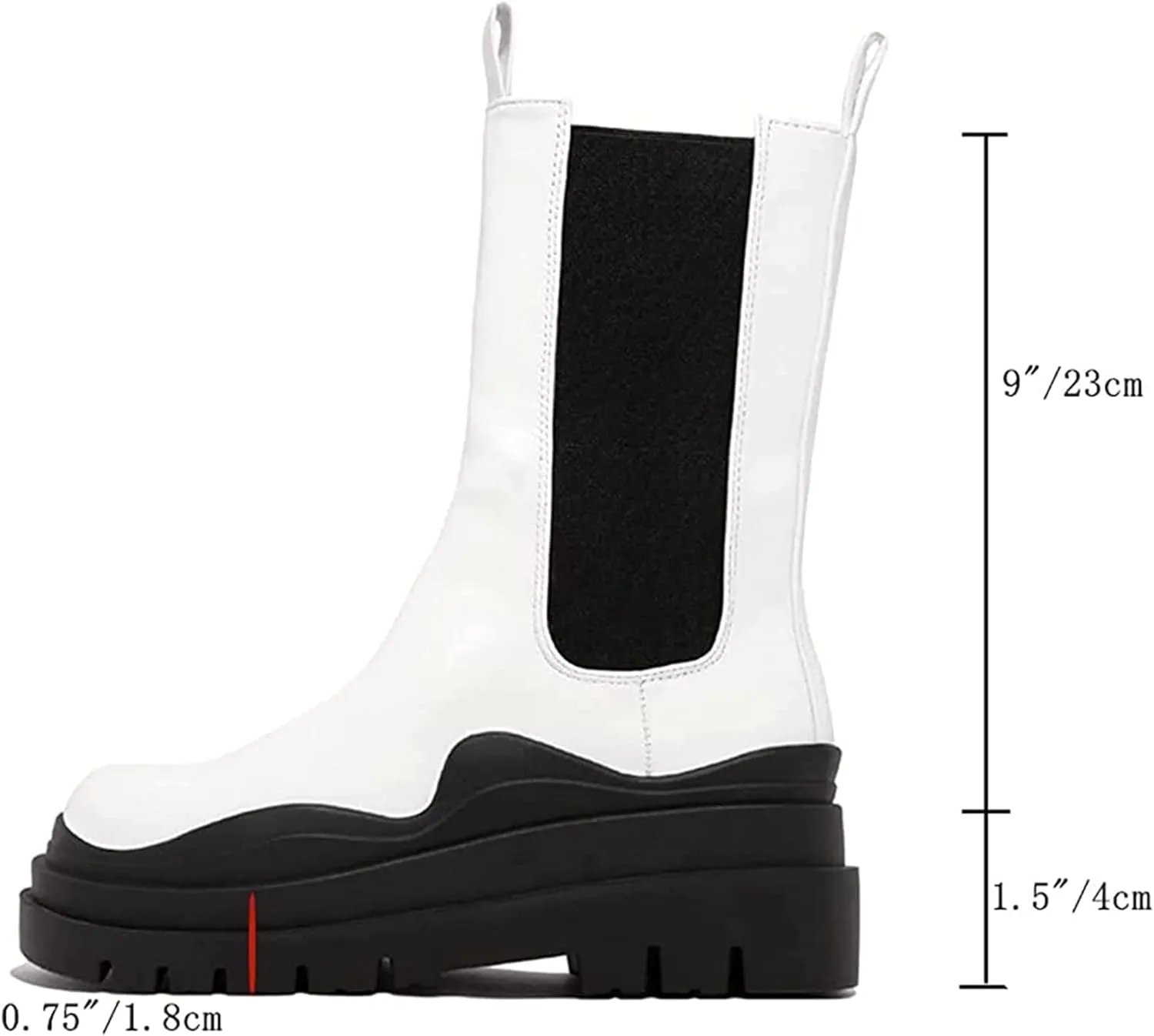 SANIOOOI Women Platform Chelsea Bootie,Fashion Mid Calf Boots Chunky Double Heel Round Toe Slip on Thick Sole