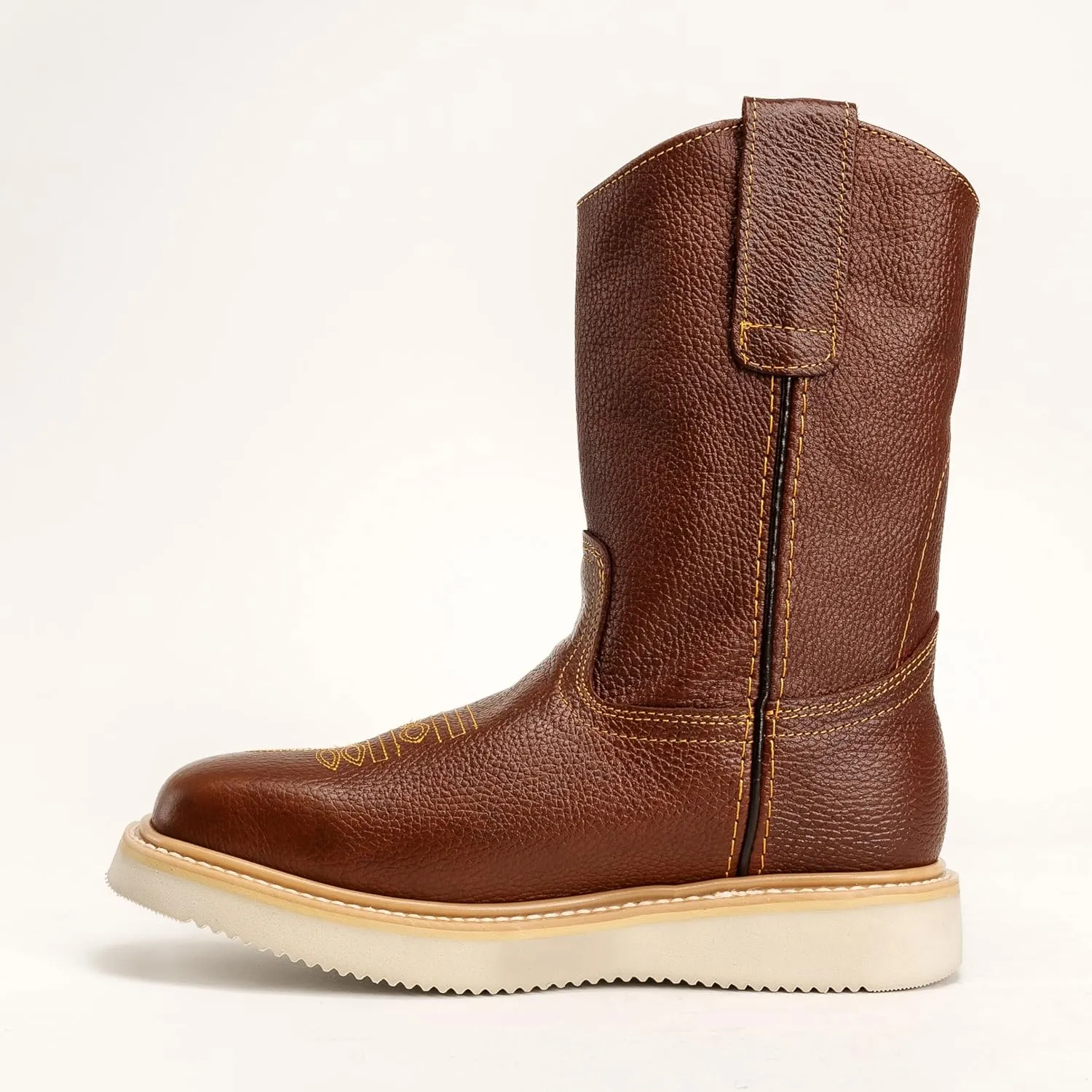 Santa Fe 11" Wellington Boots: Lightweight Comfort, Square Toe, Pull-On Ease, Full Grain Leather, Durable PU Sole