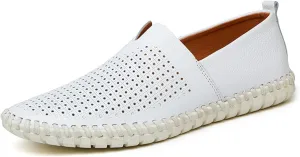 Santimon Men's Leather Espadrille Slip-On Plain Toe Casual Breathable Shoes