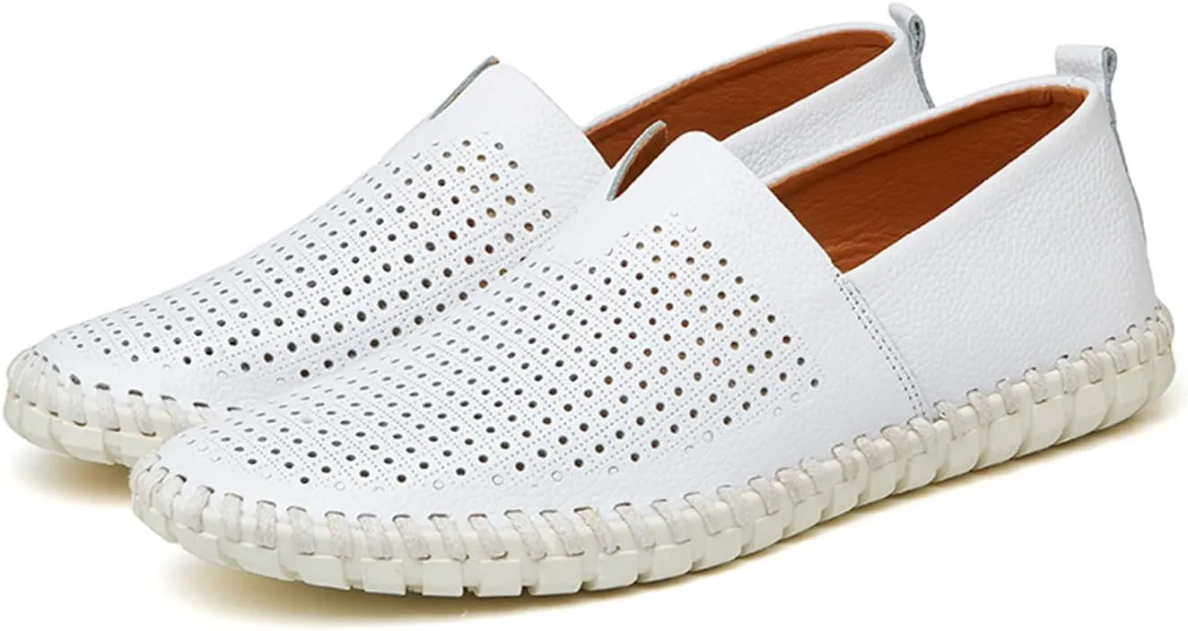 Santimon Men's Leather Espadrille Slip-On Plain Toe Casual Breathable Shoes