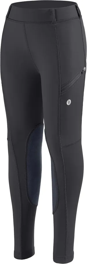 SANTINY Girls Horse Riding Pants with Zipper Pockets Kids Stretchy Equestrian Breeches Knee-Patch Youth Schooling Tights