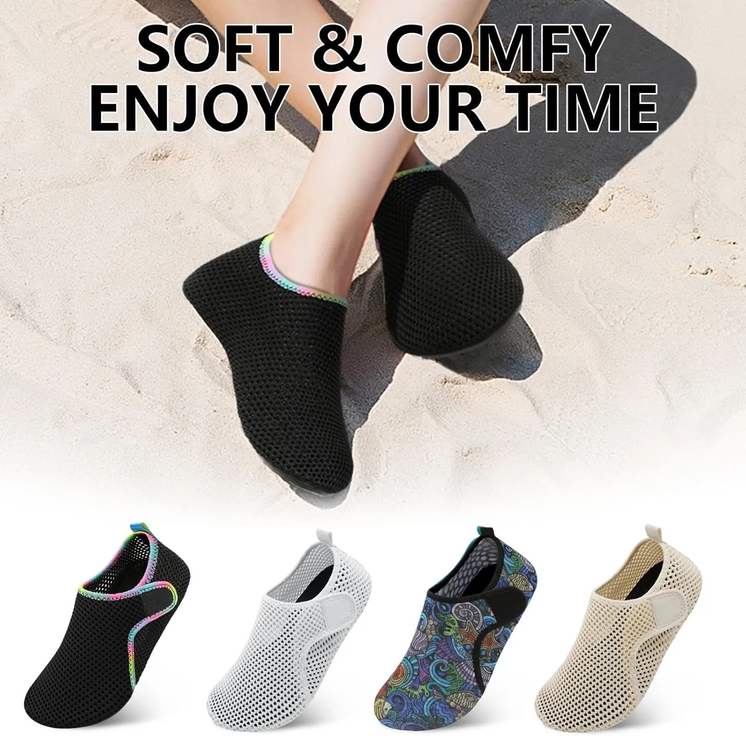 Scurtain Barefoot Water Shoes for Women Men Beach Swim Aqua Socks Summer Quick-Dry Sandals Slippers