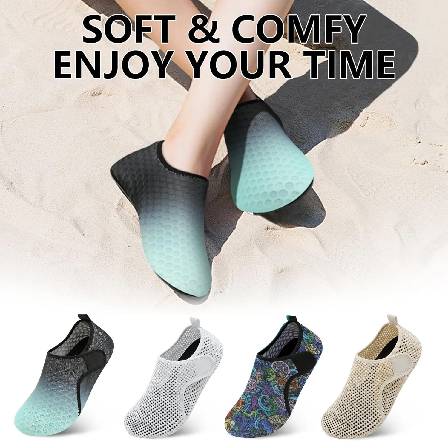 Scurtain Barefoot Water Shoes for Women Men Beach Swim Aqua Socks Summer Quick-Dry Sandals Slippers