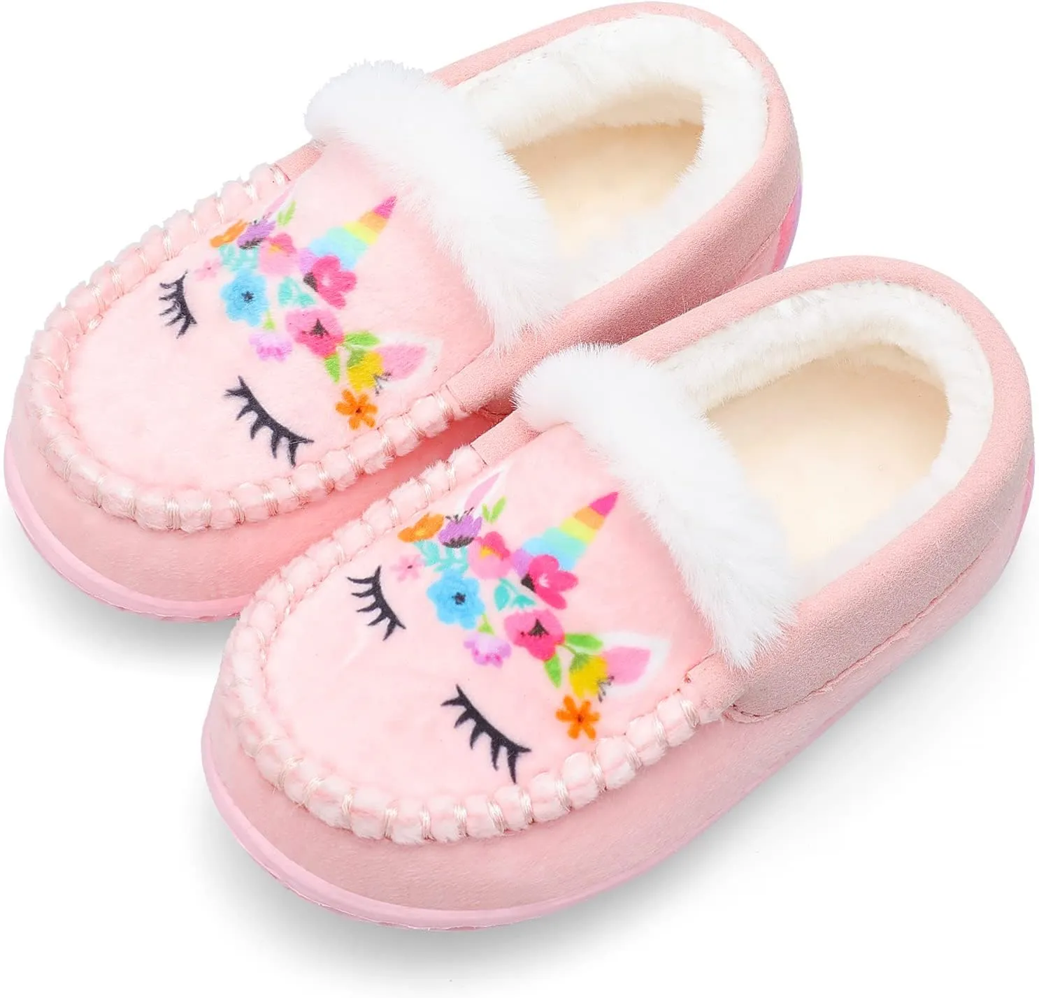 Scurtain Unisex Kids Toddler Slippers Suede Moccasin Slippers for Boys Girls Baby Lined with Warm Fur