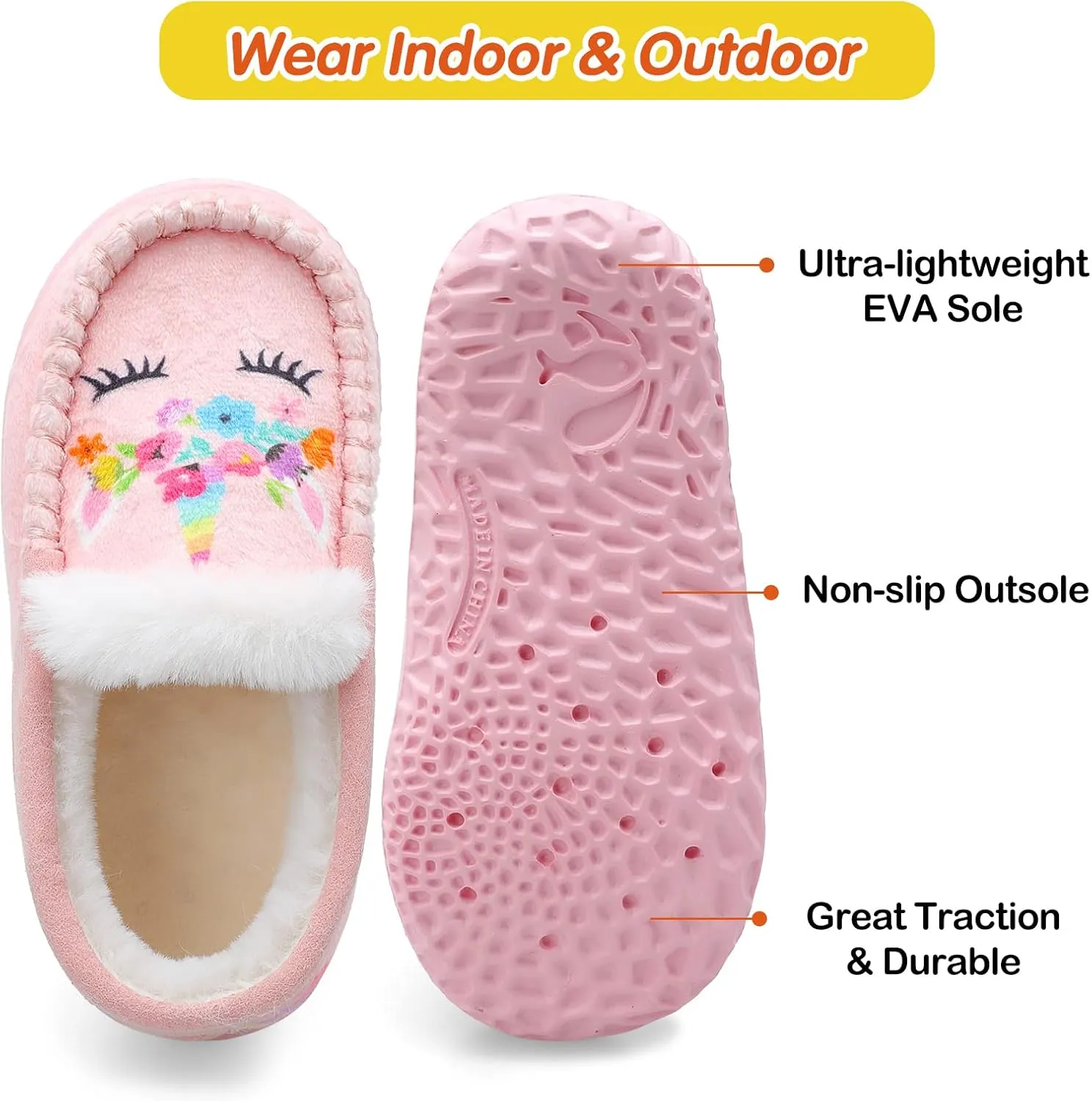Scurtain Unisex Kids Toddler Slippers Suede Moccasin Slippers for Boys Girls Baby Lined with Warm Fur