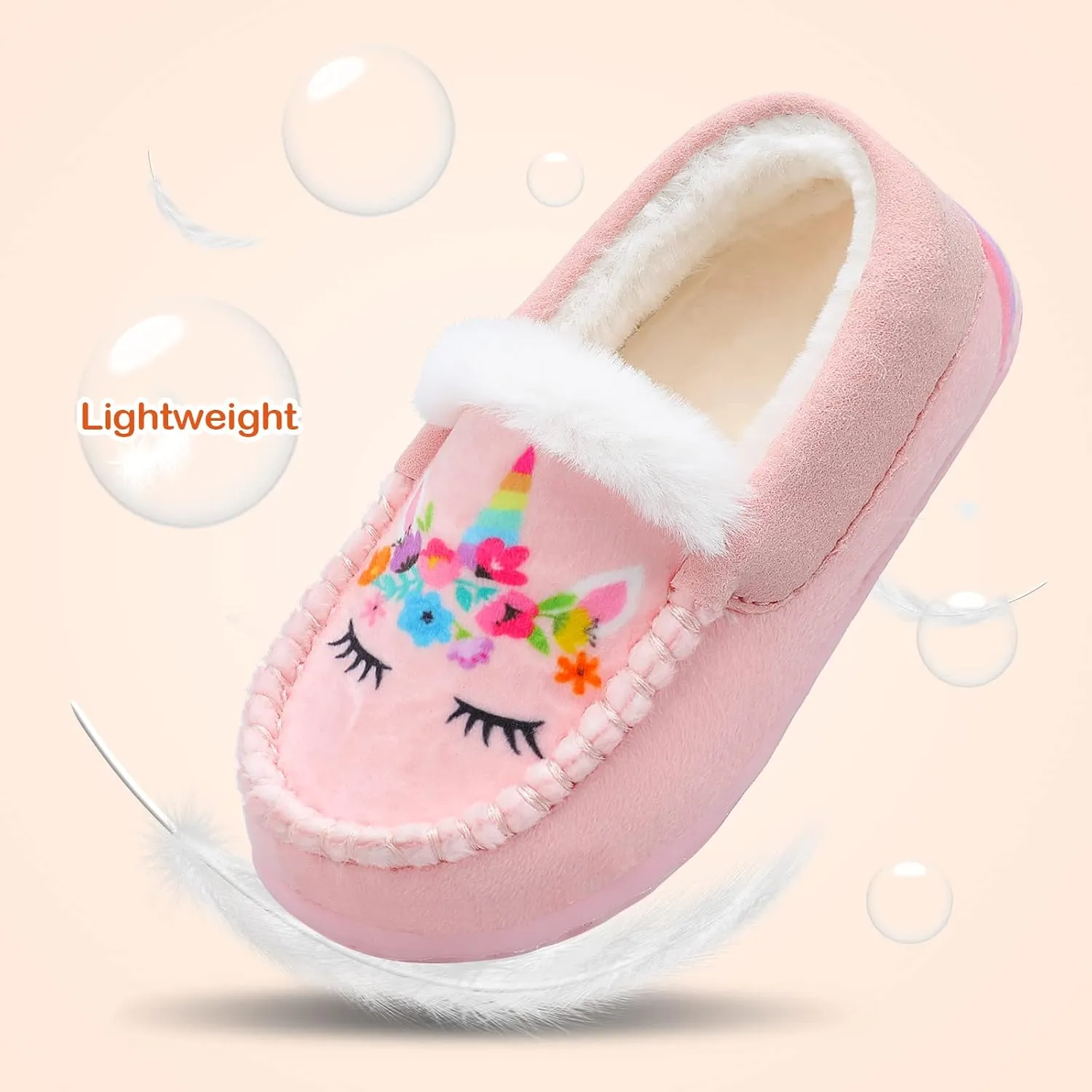 Scurtain Unisex Kids Toddler Slippers Suede Moccasin Slippers for Boys Girls Baby Lined with Warm Fur