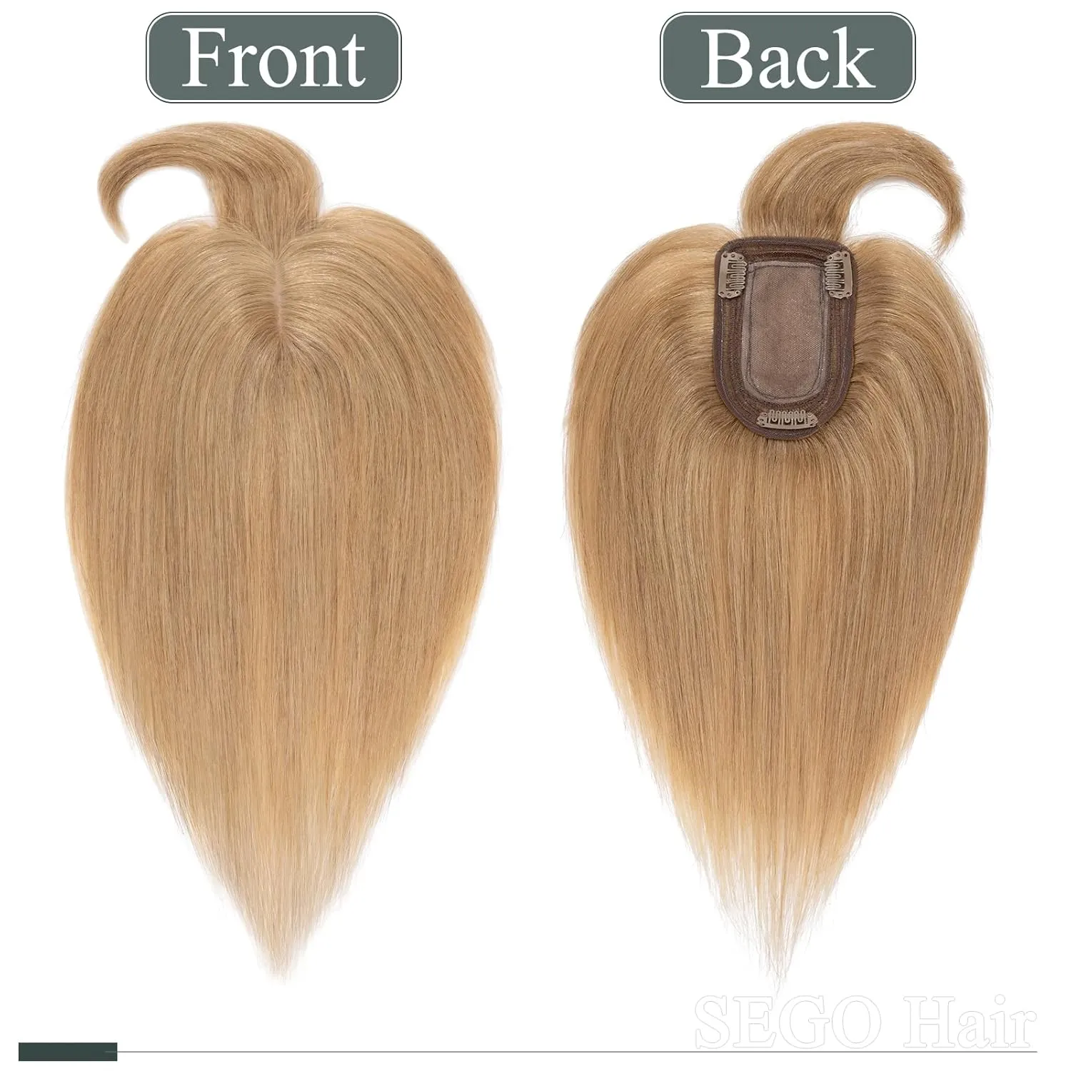 SEGO Hair Toppers for Women, Clip in Real Human Hair Toppers Straight with Bangs 150% Density Silk Base -6 Inch #27 Dark Blonde