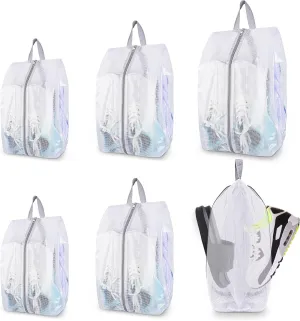 SelfTek Shoe Bags for Travel, 6 Pack 3 Size Double-Sided Zipper Shoe Bag for Men & Women & Children, Waterproof Portable Shoe Storage Pouch with Handle, Family Travel Accessories
