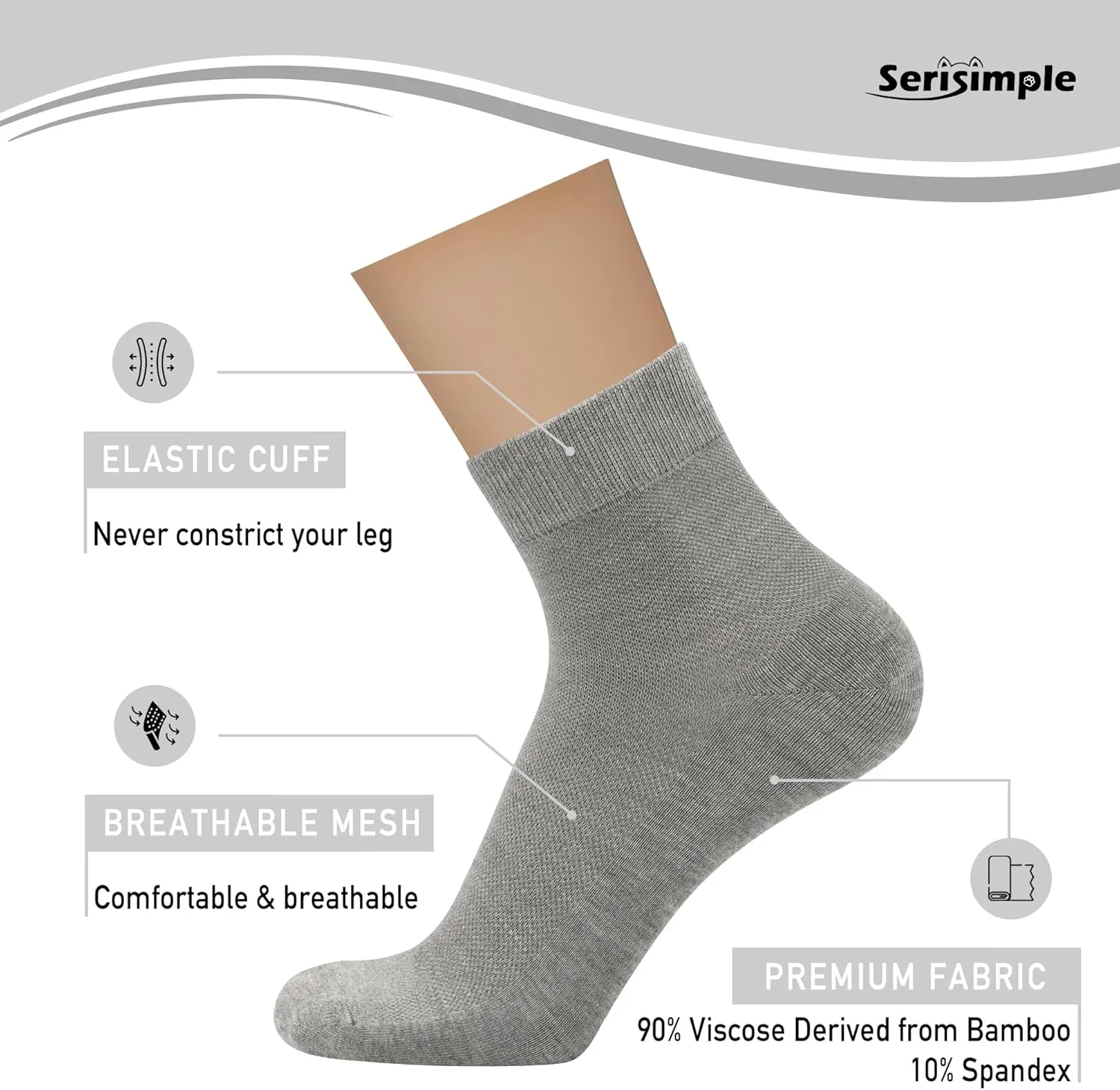 SERISIMPLE Mens Rayon Bamboo Ankle Breathable Socks Thin Quarter Athletic Comfortable Casual Mesh Socks 5 Pairs