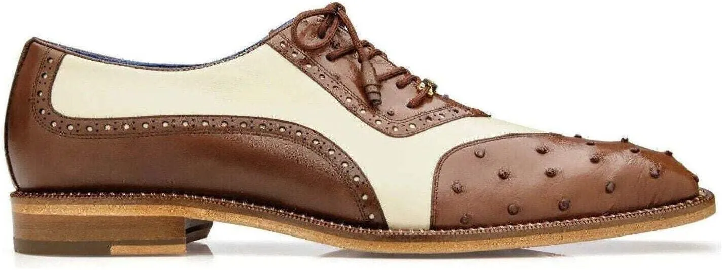 Sesto Genuine Ostrich and Italian Leather Men Lace-Up Dress Shoe