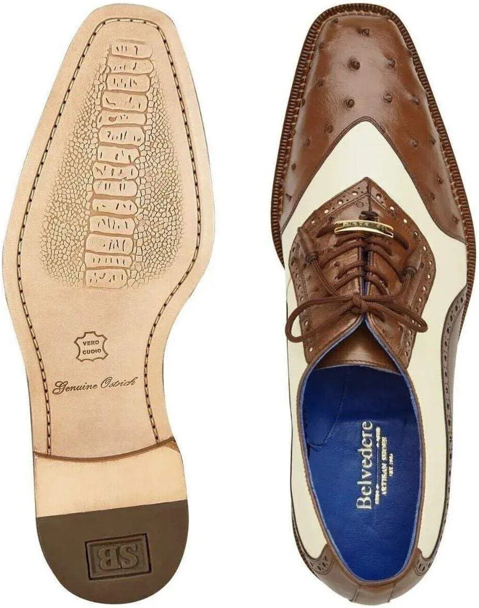 Sesto Genuine Ostrich and Italian Leather Men Lace-Up Dress Shoe