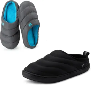 Set of 2 Pairs - Men's Size 11-12, Campground Memory Foam Down Slipper (Dark Grey) Trail-Therm Quilted Memory Foam Indoor Oudoor Camp Slipper(Black)