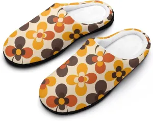 Seventies Geometric Vintage Pattern Flower Mens Slippers Casual Slip On Warm House Shoes with Rubber Sole Indoor Outdoor