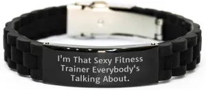 Sexy Fitness Trainer Gifts - I'm That Sexy Fitness Trainer Everybody's Talking About. - Glide lock Clasp Black Stainless Steel Adjustable Bracelet for Men's Father's Day Unique Gifts from Family