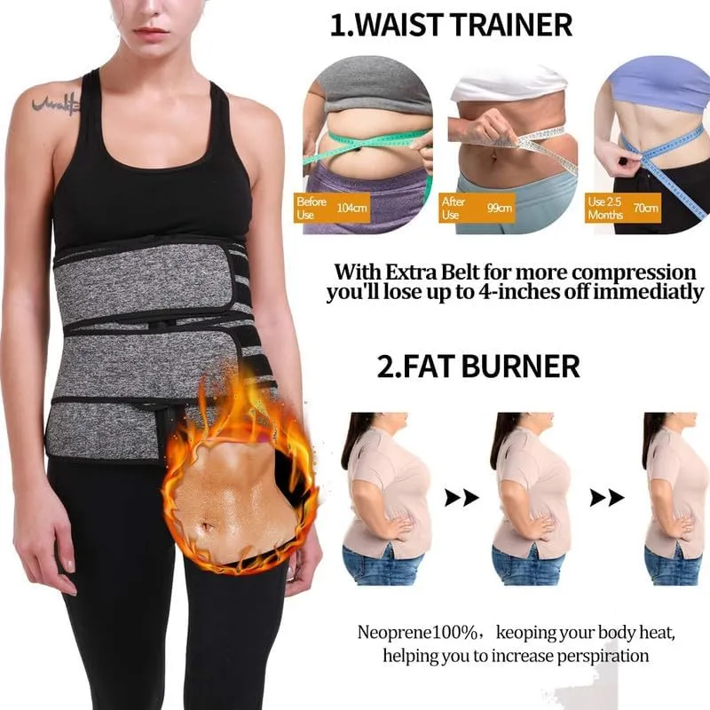 SHAPERIN Double Belt Waist Trainer for Women Neoprene Sweat Fitness Waist Cincher Body Shaper for Weight Loss