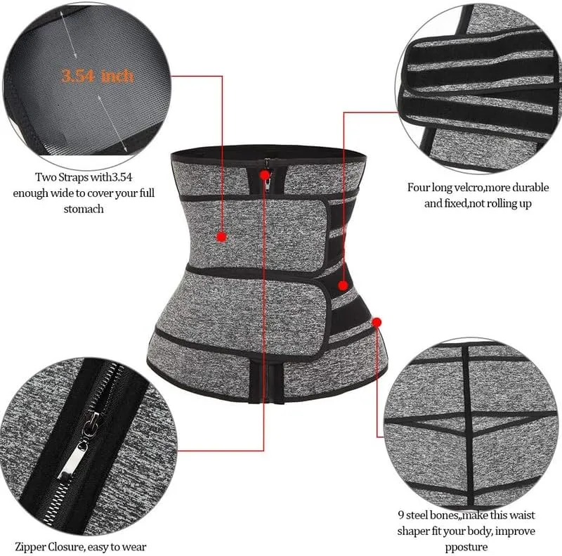 SHAPERIN Double Belt Waist Trainer for Women Neoprene Sweat Fitness Waist Cincher Body Shaper for Weight Loss